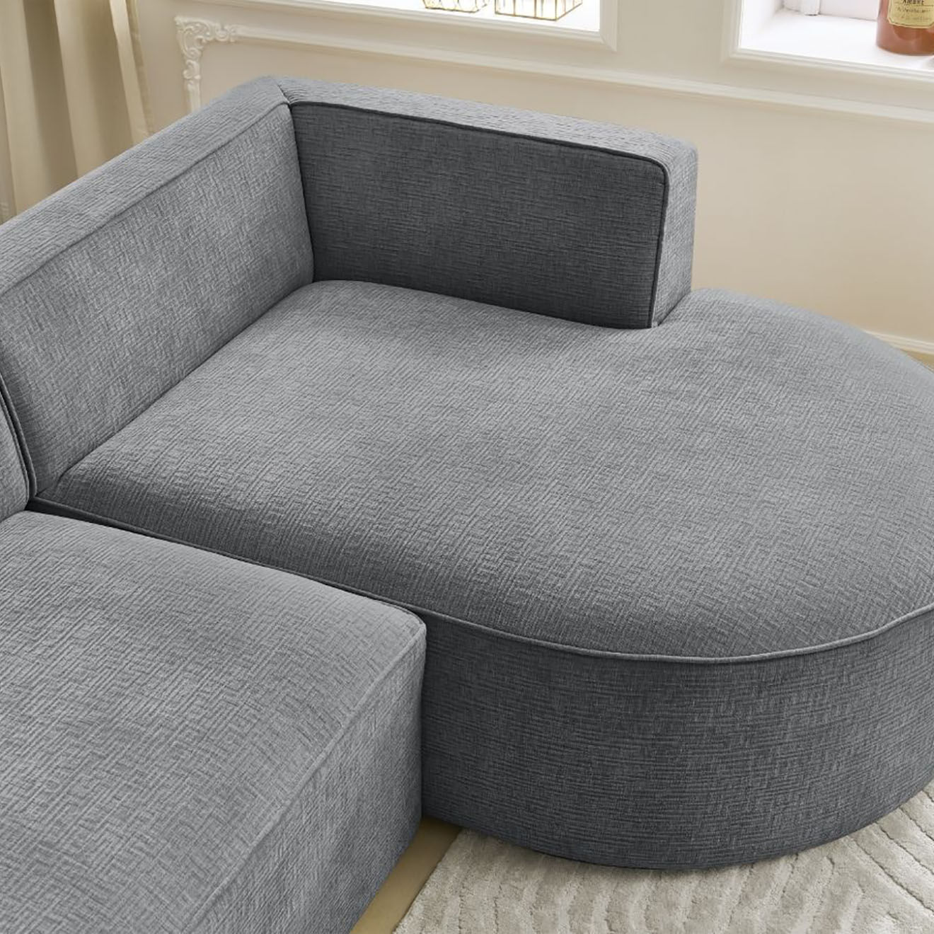 Bobochic Canapé d'angle droit fixe 4 places Rousseau texturé gris foncé - 250x160x72 cm