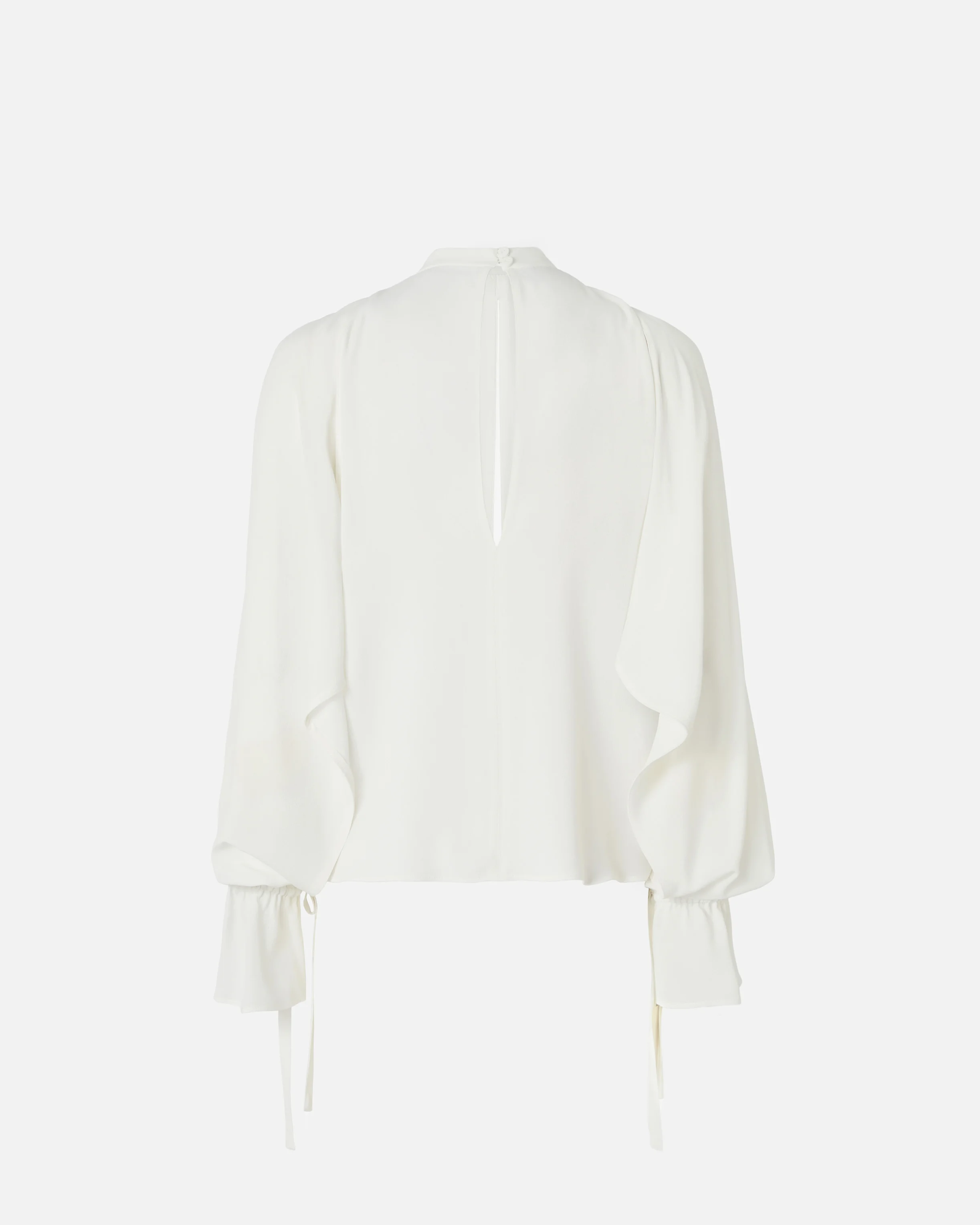 Blouse mélangée à manches volantées | Blanc