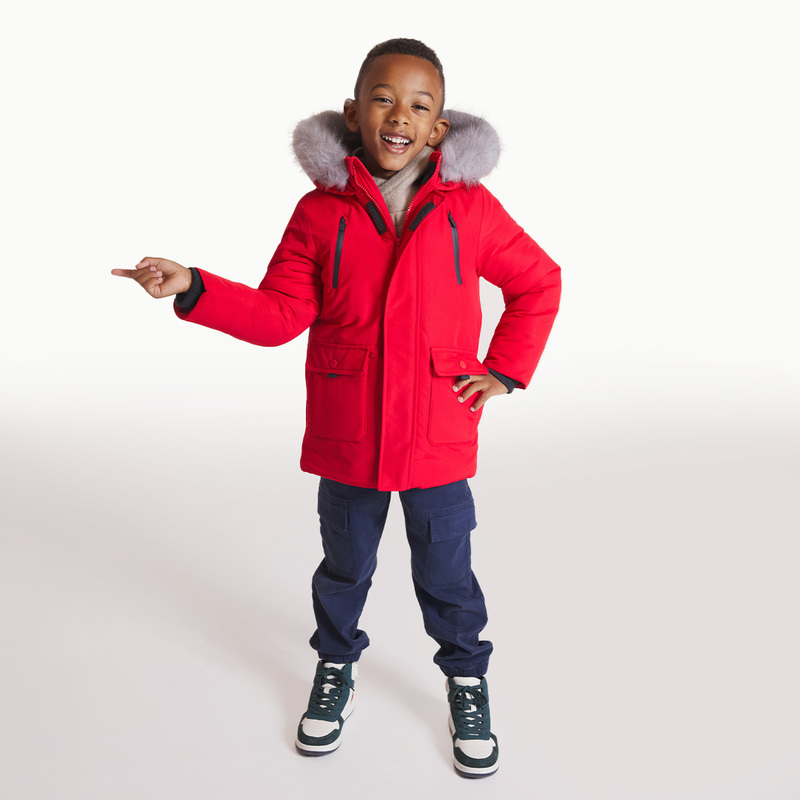 Parka matelassée à capuche rouge garçon