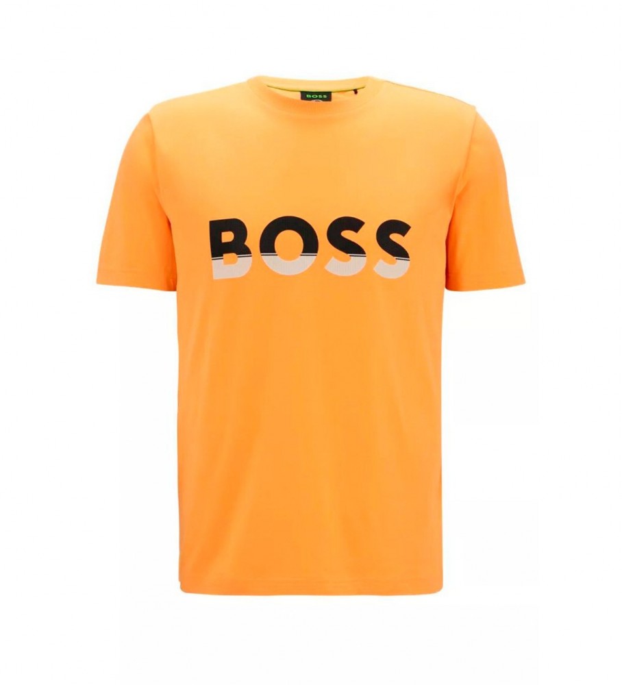 Camiseta com o logo laranja da BOSS