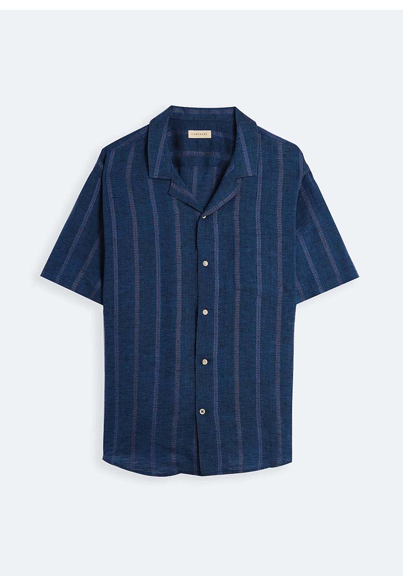 Carpasus Leinenhemd Milano Stripes Saphir
