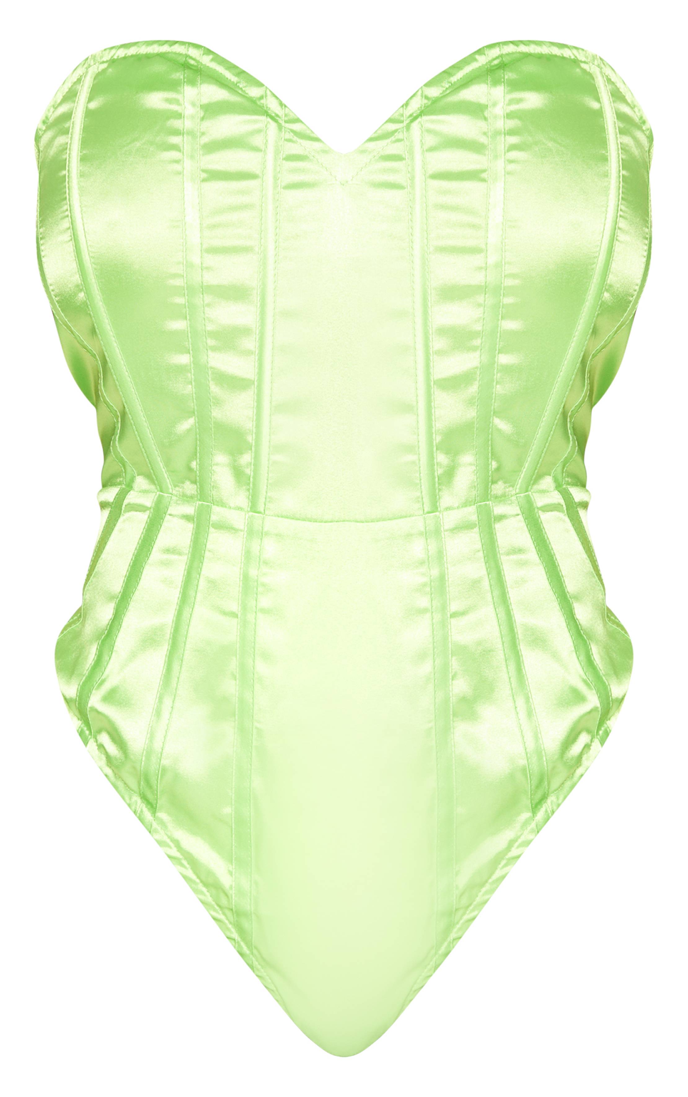 Neon Lime Combi-short Corset Bandeau En Satin Shape