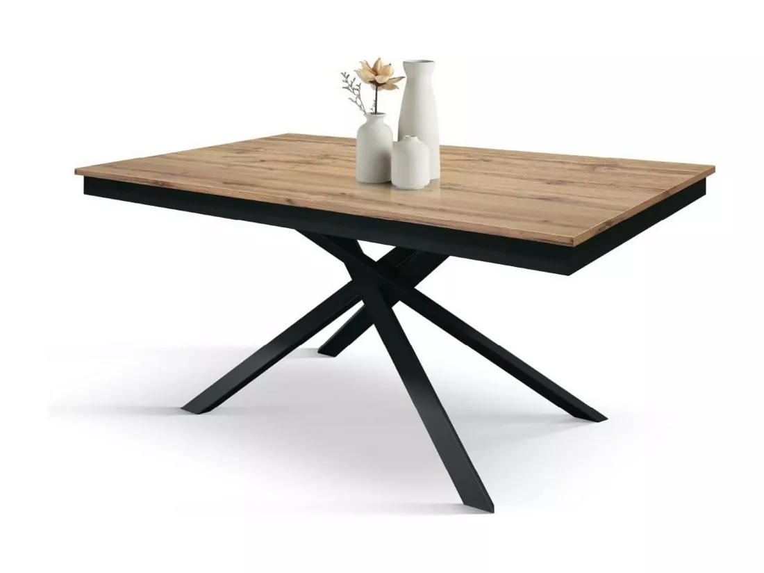 Table en bois, effet chêne, base anthracite, ext.160x90-210x90cm - VOLPAIA