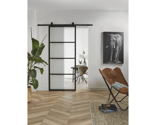 Intersteel Cubo Basic -Top schuifdeur complete set, zwart met gehard veiligheidsglas, 98x215 cm, inclusief deurblad, Basic Top schuifdeurbeslag en krukset