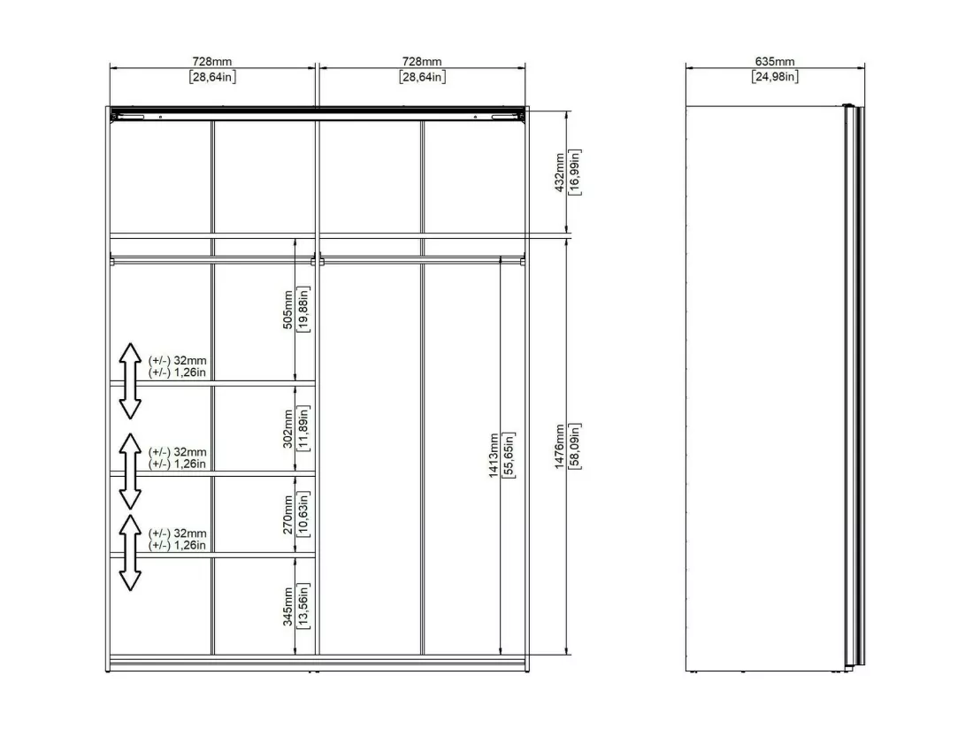 Garde-robe 2 portes Dspur, Meubles de chambre, Penderie de plain-pied, Placard à vêtements, 150x61 h200 cm, Blanc et Noir
