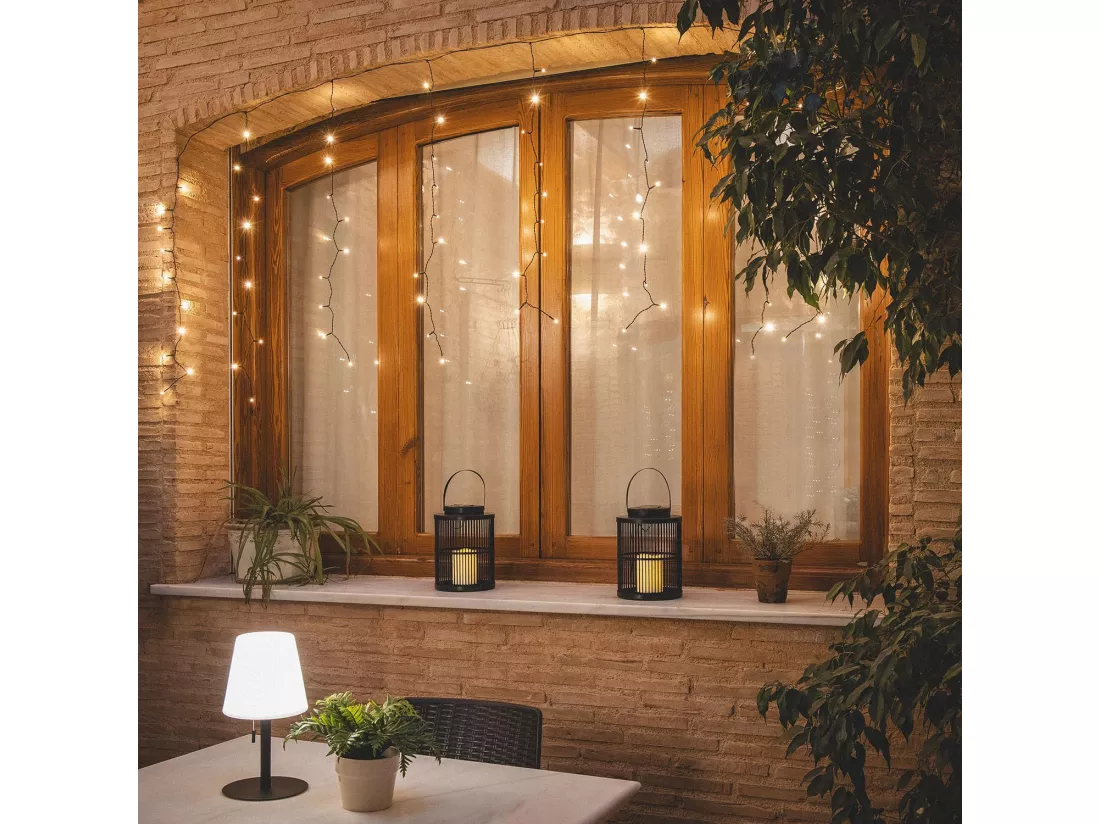 Rideau de Guirlande LED 3m Short Noir 3000K Blanc chaud