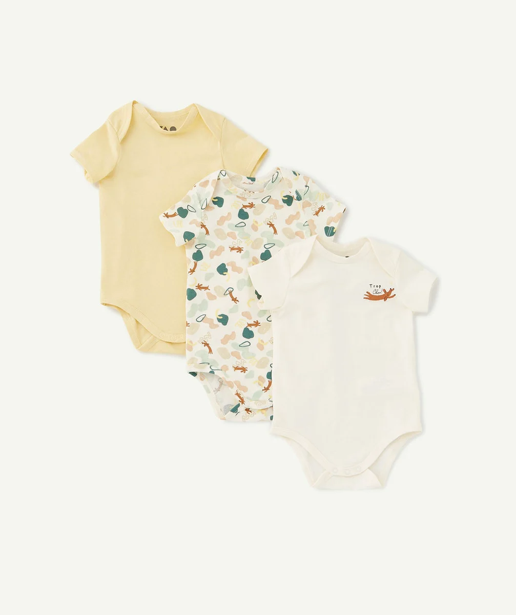 LOT DE 3 BODIES EN COTON BIOLOGIQUE UNI OU AVEC IMPRIMÉS