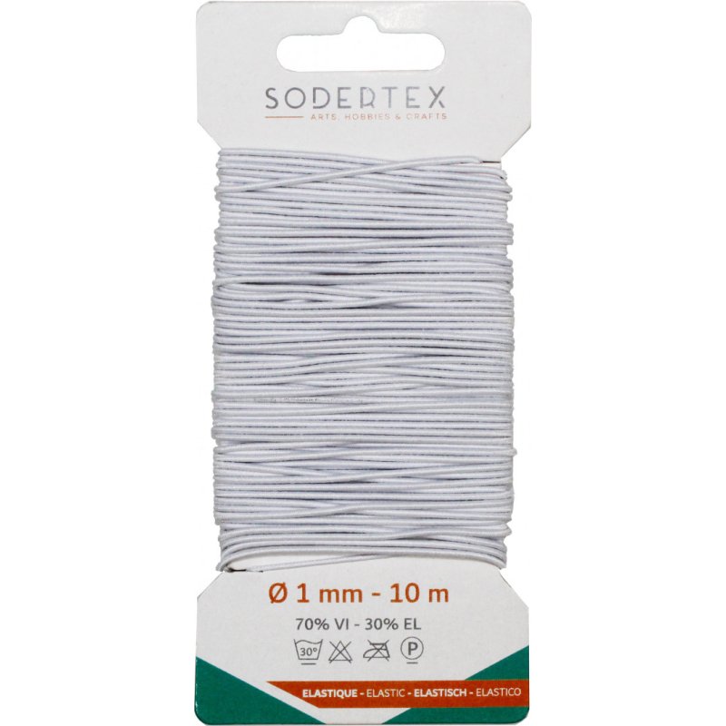 Carte de fil elastique sodertex pour masque 1mm x    10ml 1 pc coloris blanc