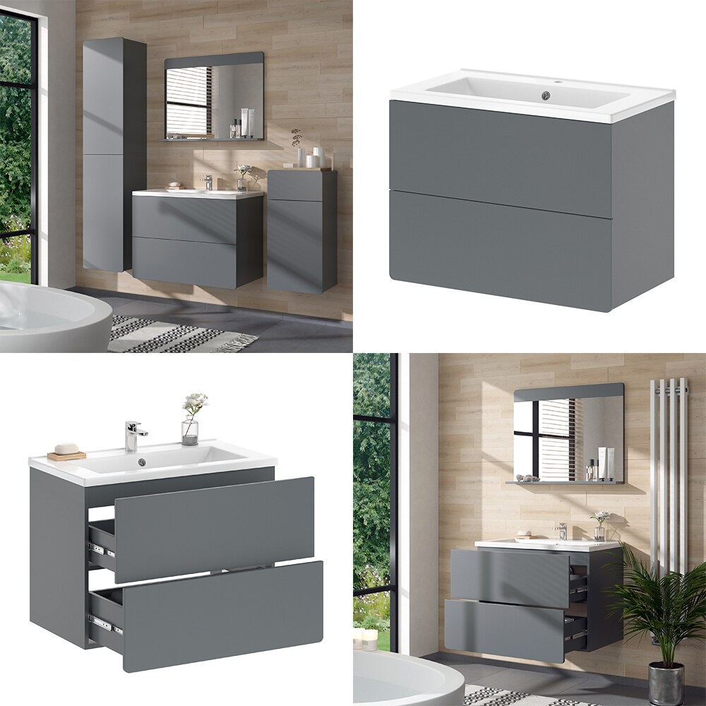 Vicco Badmöbel-Set Izan Grau modern Waschtischunterschrank Waschbecken