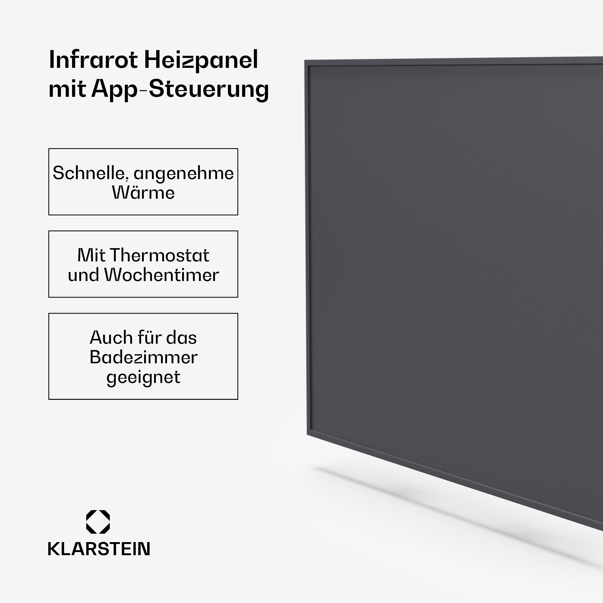 Wonderwall Smart Infrarotheizung | 60x60cm | App | 360W | Wochentimer | IP24 Dunkelgrau 360 W