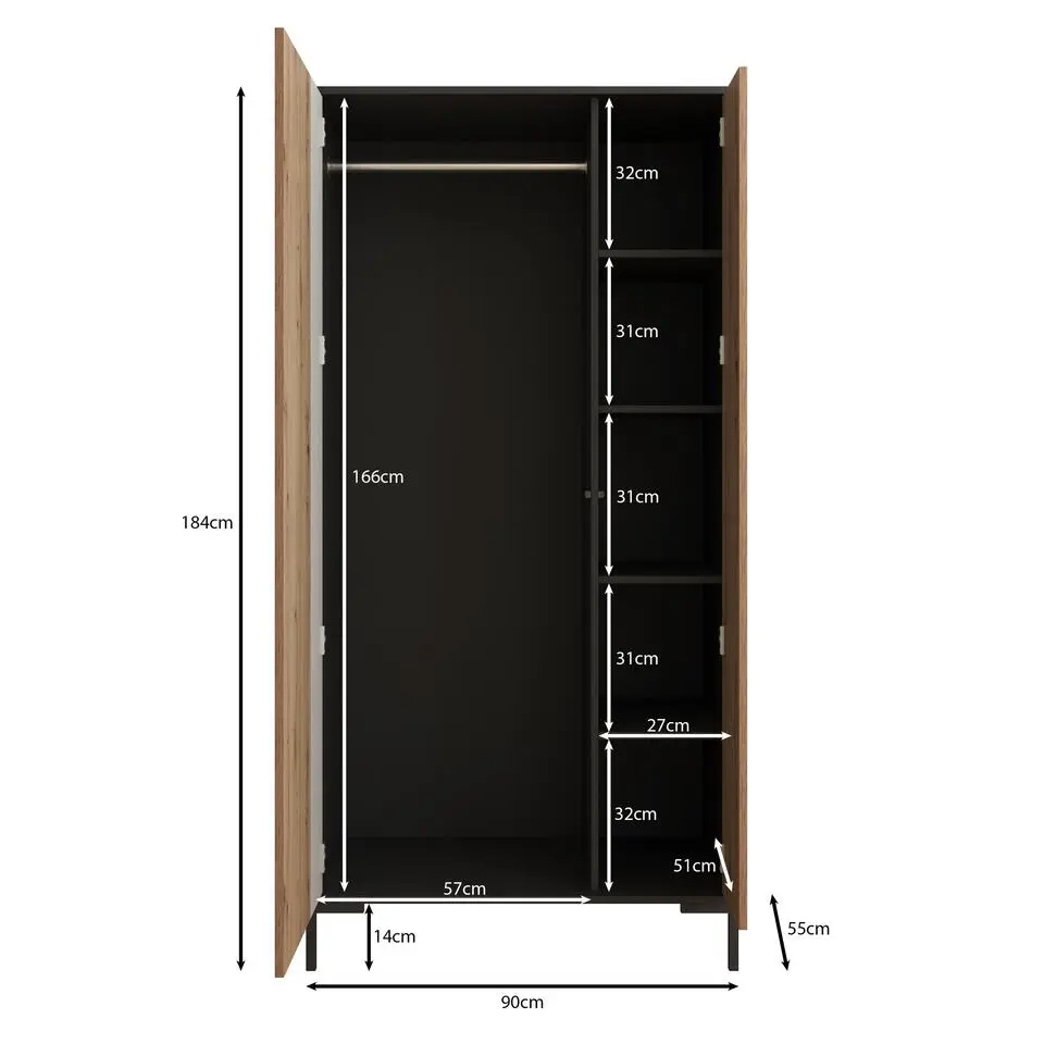 Meubella - Kledingkast Molina - Eiken - 90 cm
