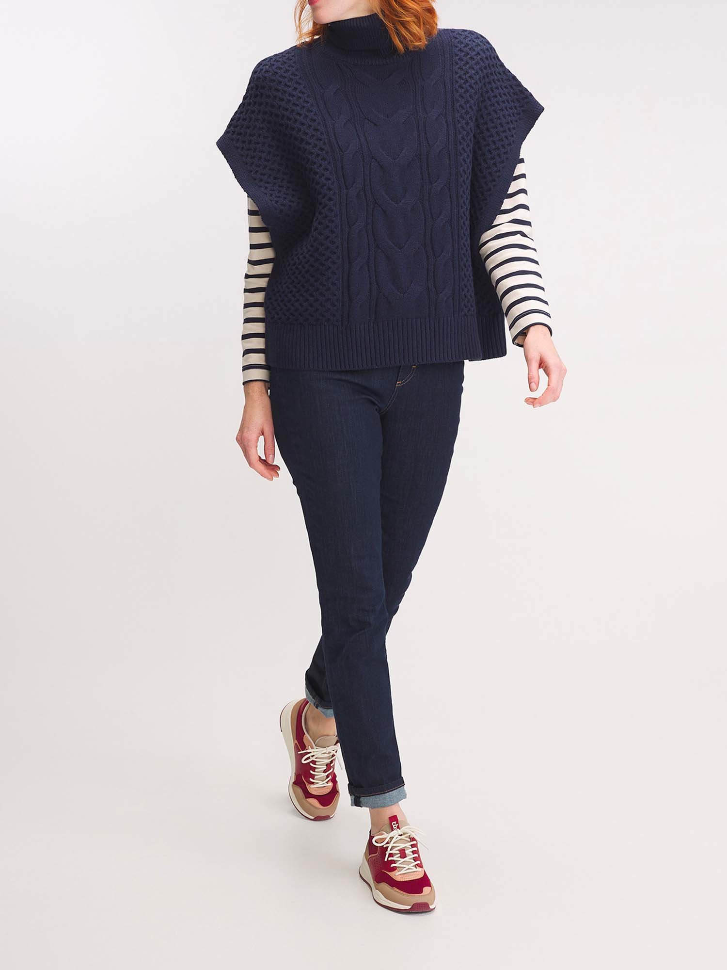 Poncho Court Femme Coton Laine Marine