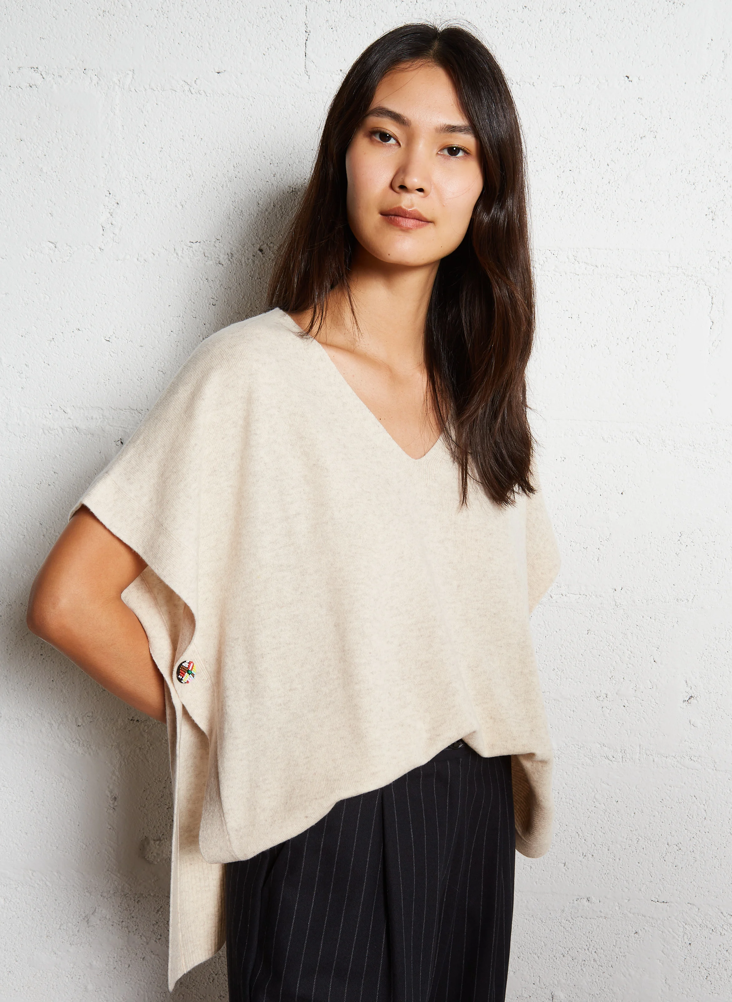 KATIE - Poncho en laine de mérinos | Marron