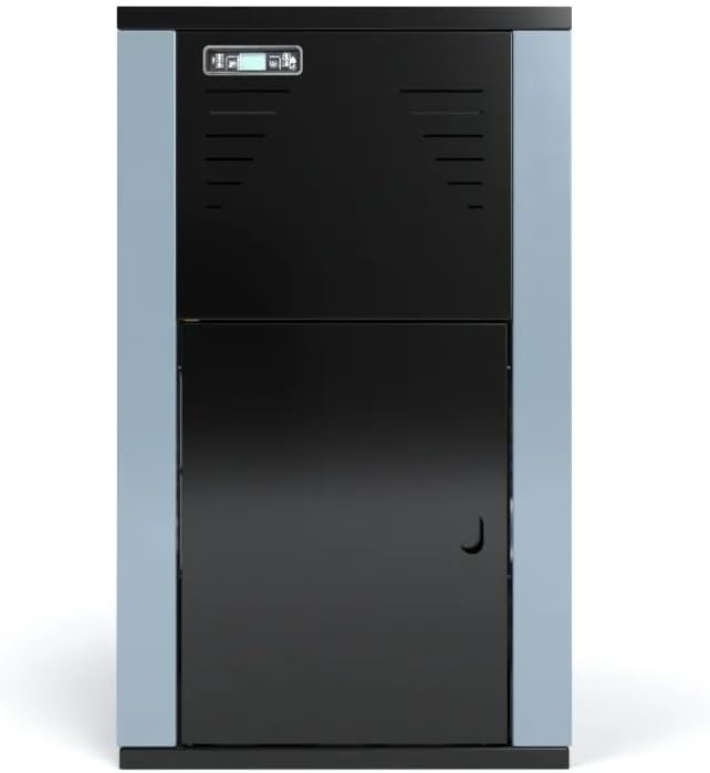 STUFE A PELLET ITALIA Vulkano 30 kW WiFi Pelletkessel Klasse 5, Effizienz: 93 %, Heizleistung 300 – 500 m², Autonomie 25 Stunden, programmierbar, 5 Leistungsstufen, 24 Monate, Schwarz