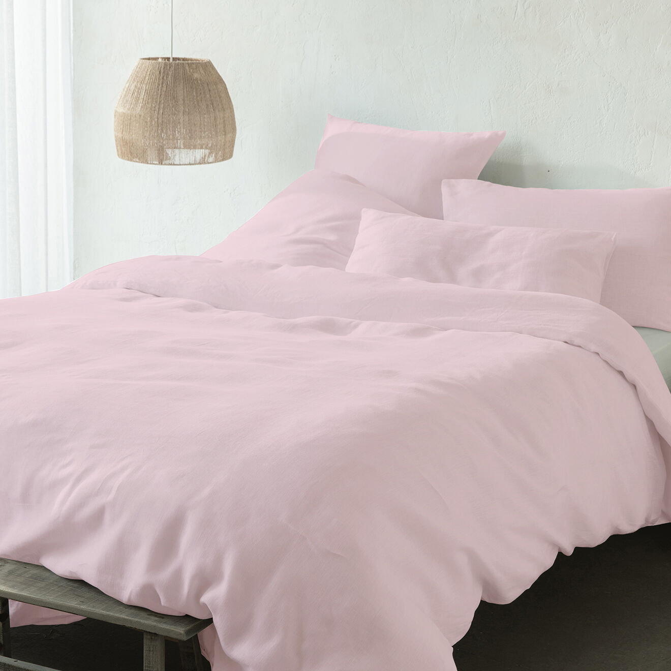 United by Perle de coton Parure housse de couette 100% Lin lavé rose