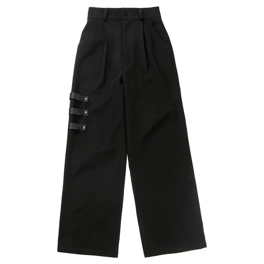 Florimi - Hoge taille gestreepte haak-en-oog mini A-lijn rok / Overhemd met lange mouwen en knoopsluiting / Naambadge accent, gesp en ritshoodie / Effen wijde broek / Stropdas / Set