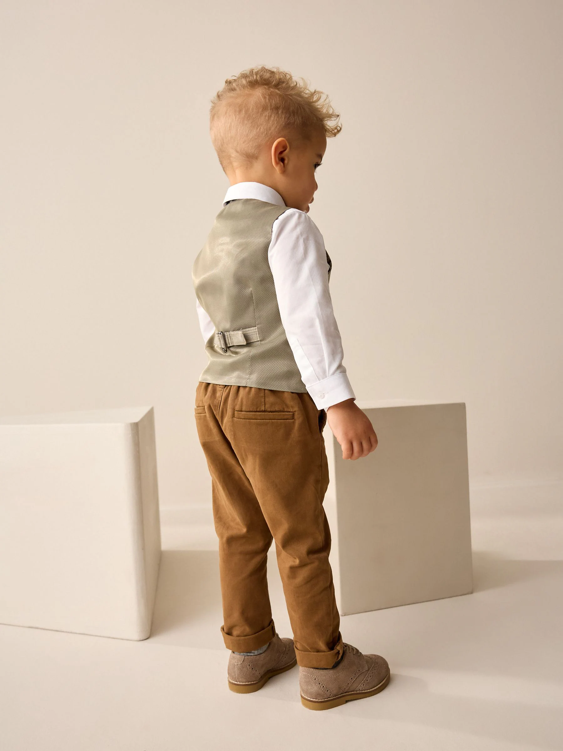 Neutraal geruit - Set met gilet, overhemd en vlinderdas (3 mnd- 7 jr)