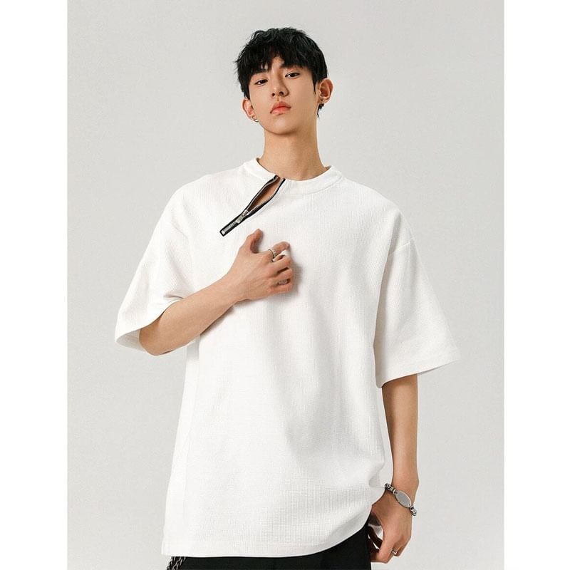 Derbundy - T-shirt met korte mouwen, ronde hals en ritsdetail