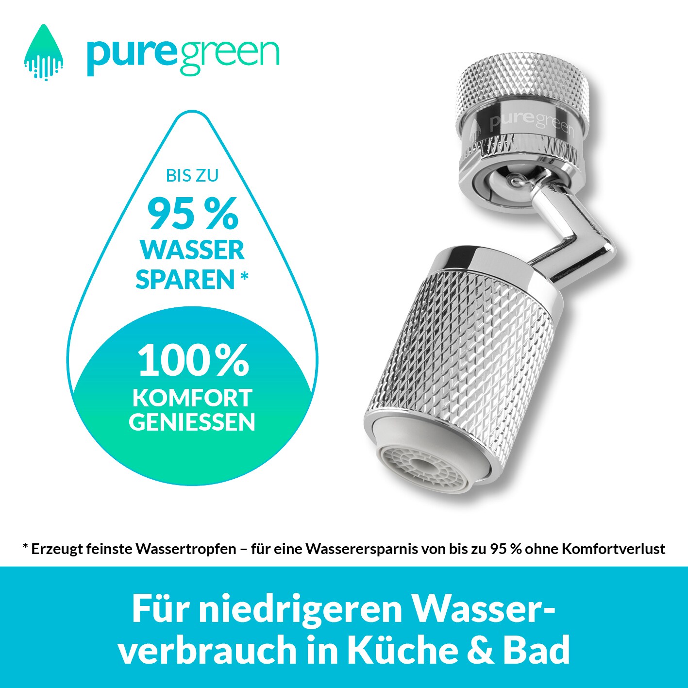 puregreen Strahlregler für Wasserarmaturen 2,4cm Edelstahl mit Gelenk