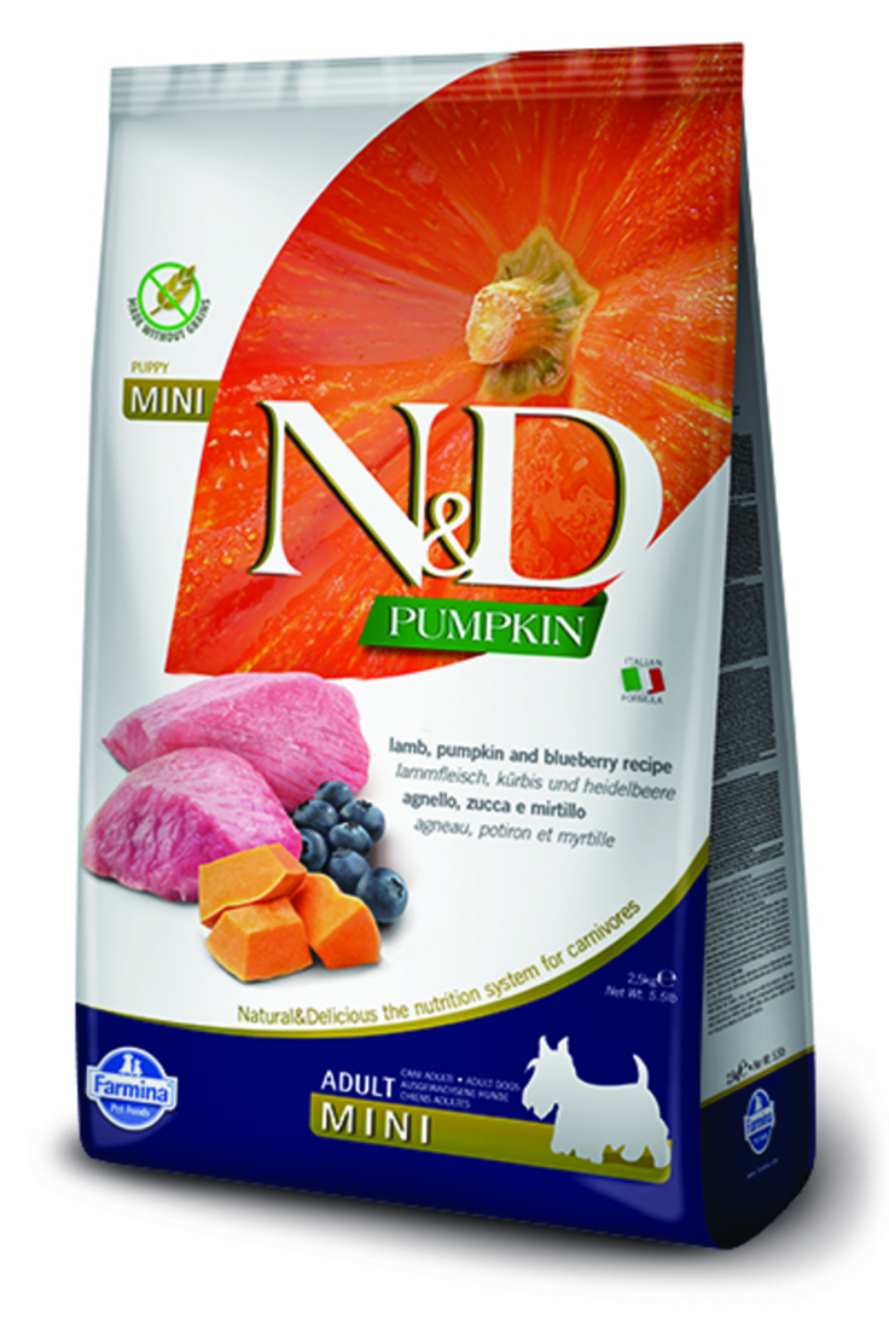 Croquettes n&d potiron agneau & myrtille chien mini 2,5 kg