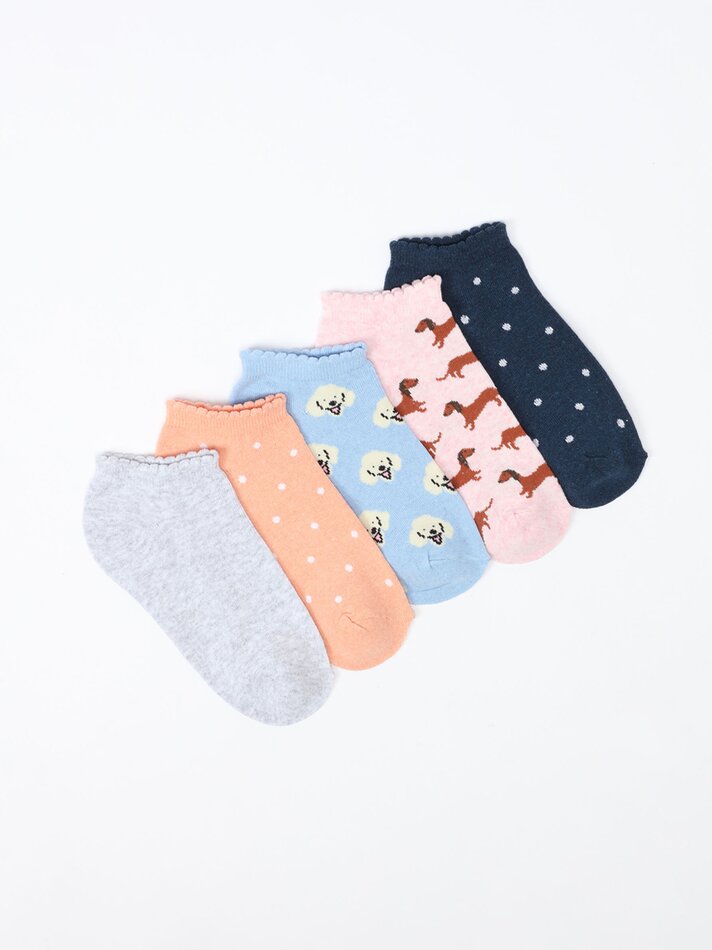Pacote com 5 pares de meias curtas estampadas - Cores Variadas
