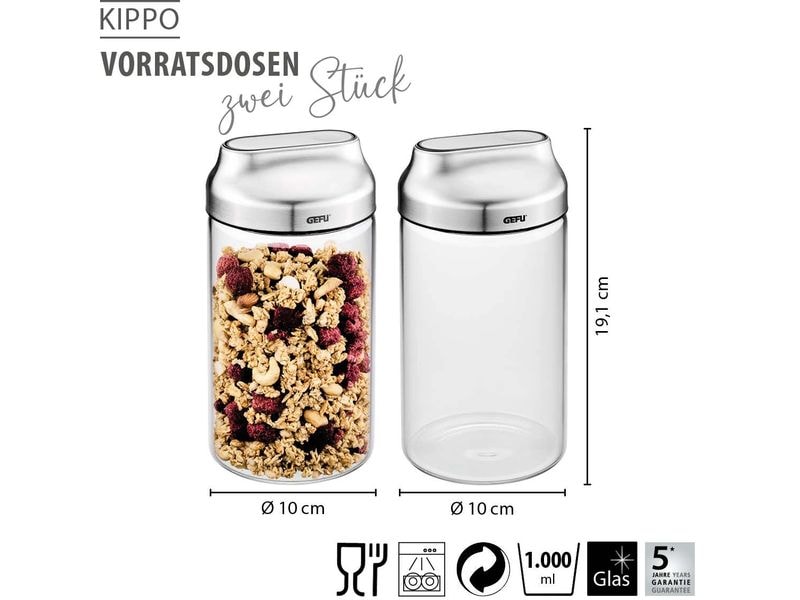 GEFU Vorratsdose Kippo 2 x 1 l, Klar Vorratsdose mit Schüttöffnung
