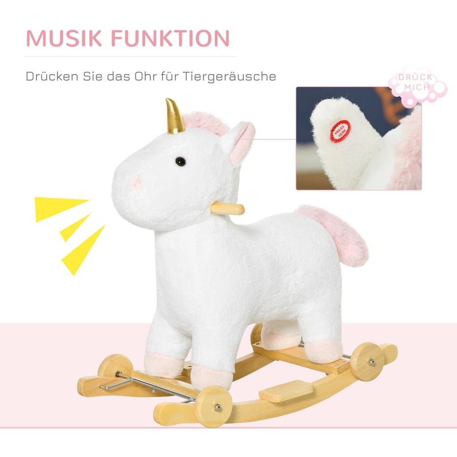 HOMCOM Schaukeltier Spielzeug, Triceratops, Einhorn Weiß