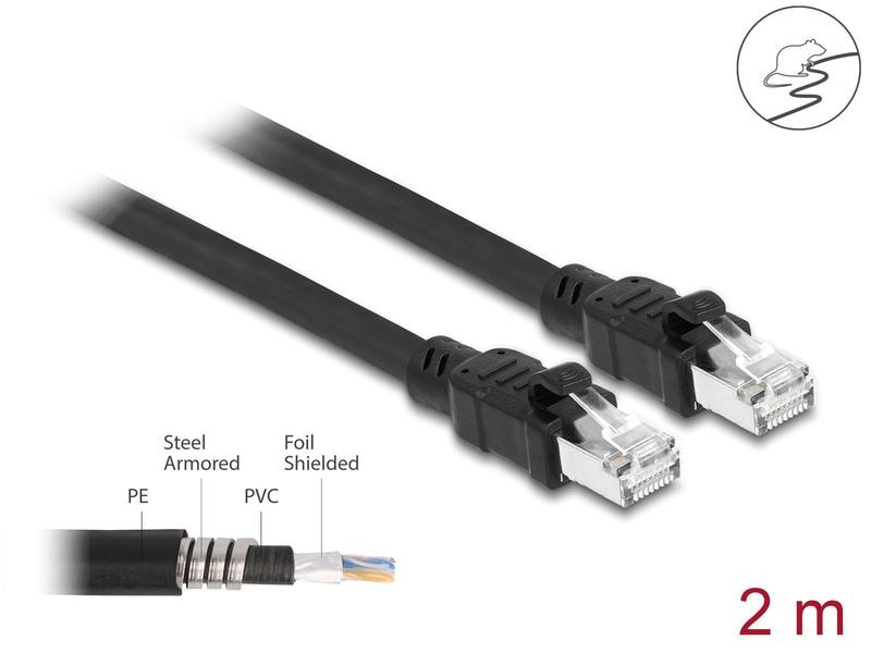 Delock Patchkabel Cat 6A, F/UTP, 2 m, Schwarz Delock Netzwerkkabel RJ45 Cat.6A F/UTP mit innerem Metallmantel 2 m