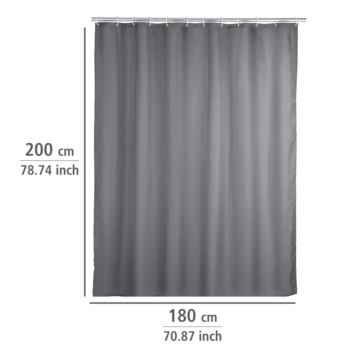 Wenko anti-schimmel douchegordijn 180x200cm polyester uni grijs inclusief ringen