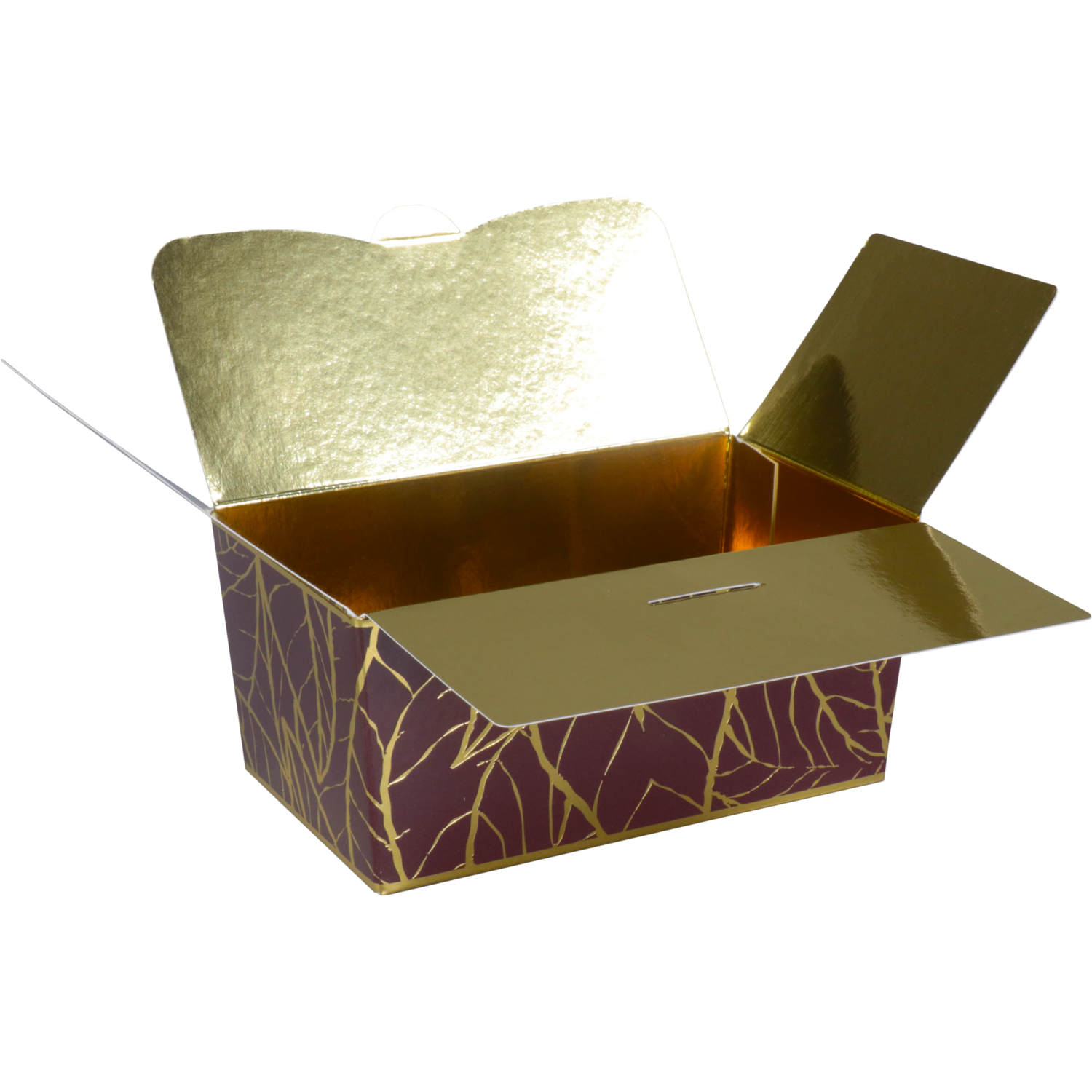 Ballotin, Leaves, karton + PP, 375gr, 125x73x62mm, bruin/goud