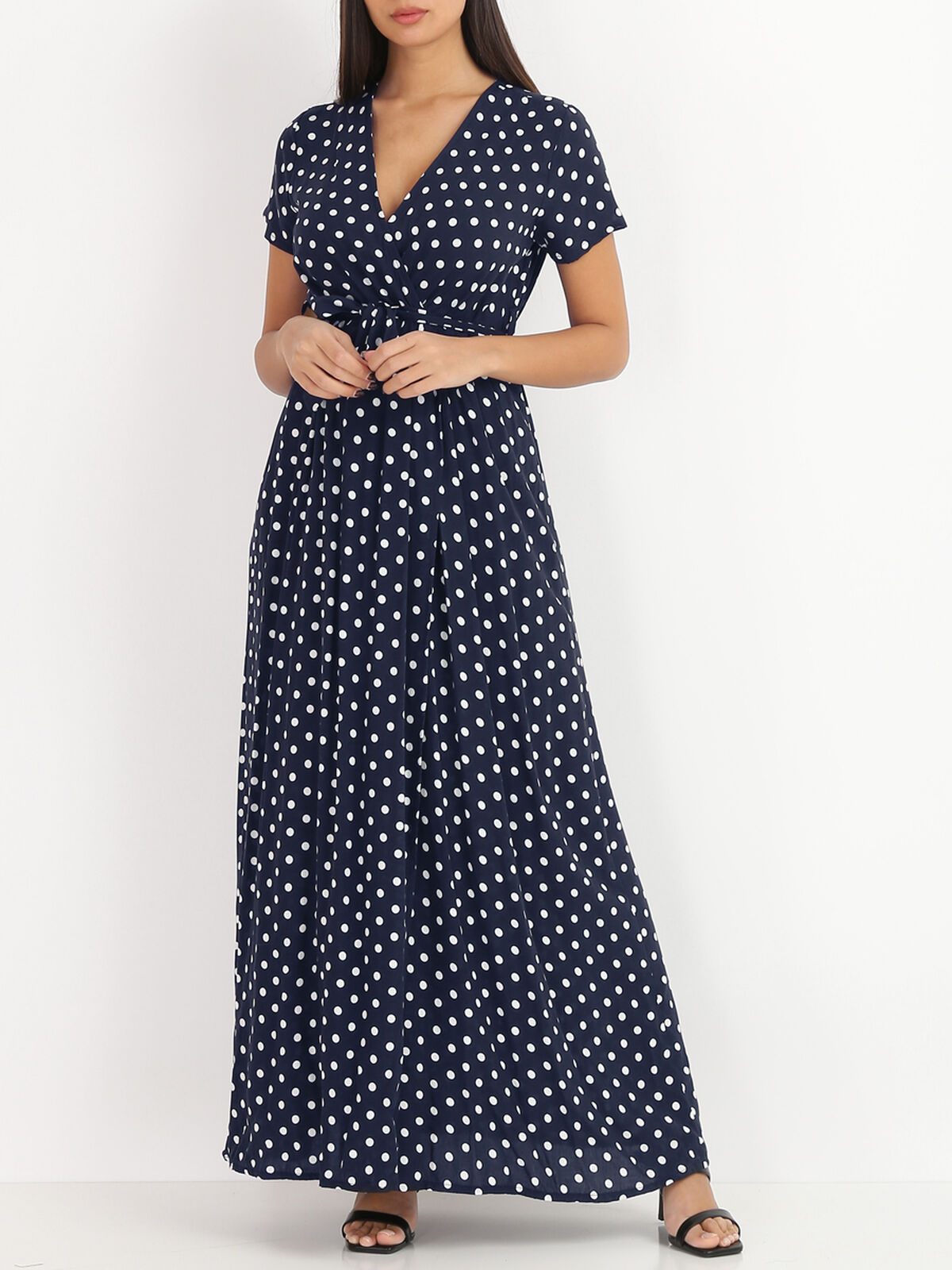 Robe longue à pois- Bleu marine