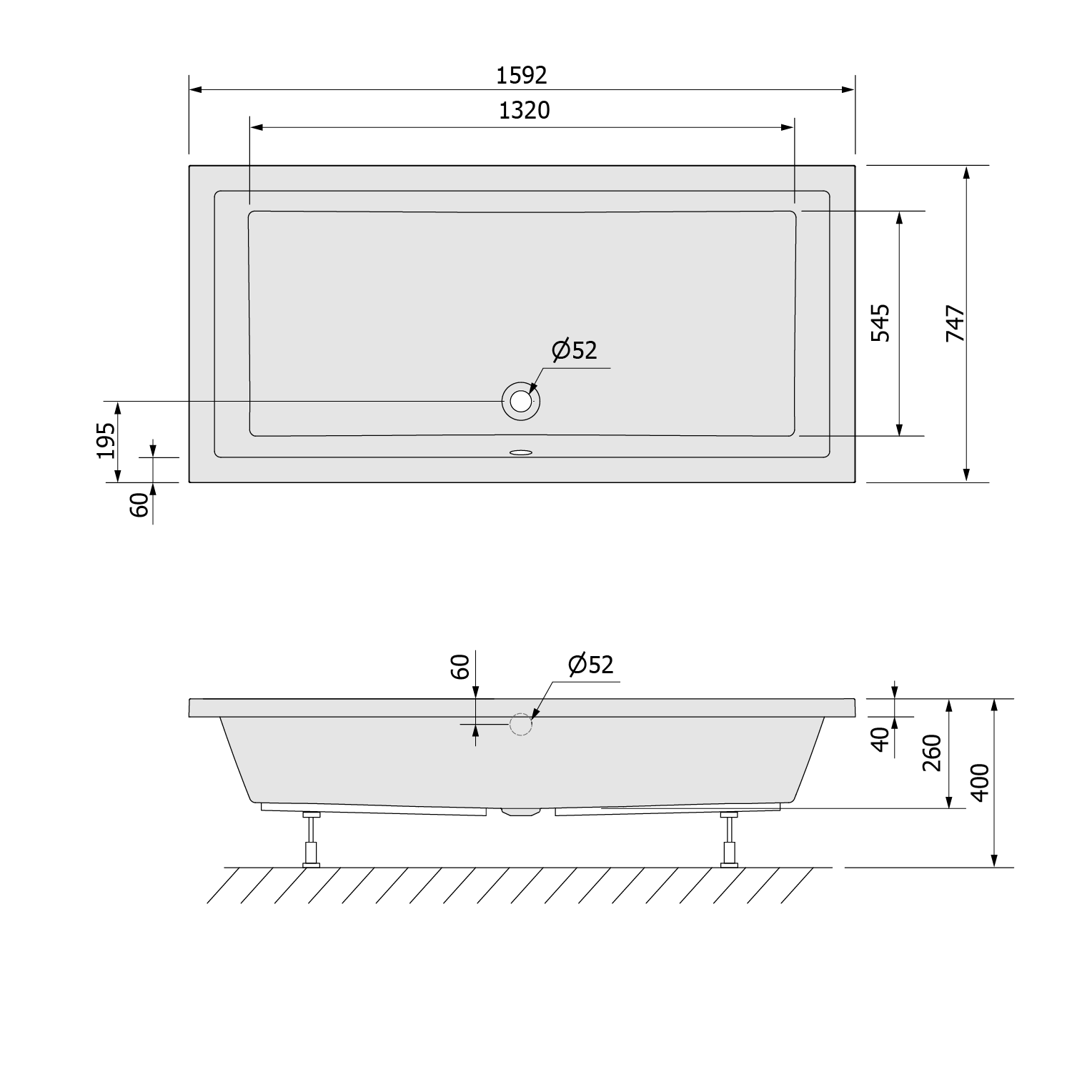 Polysan Deep rechthoekige douchebak 160x75x26cm wit