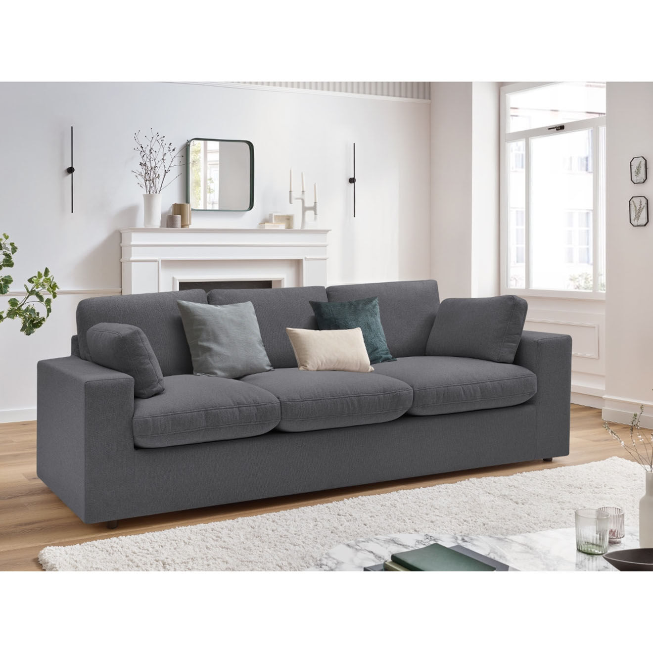Bobochic Canapé compact belair gris foncé - 220x93x80 cm