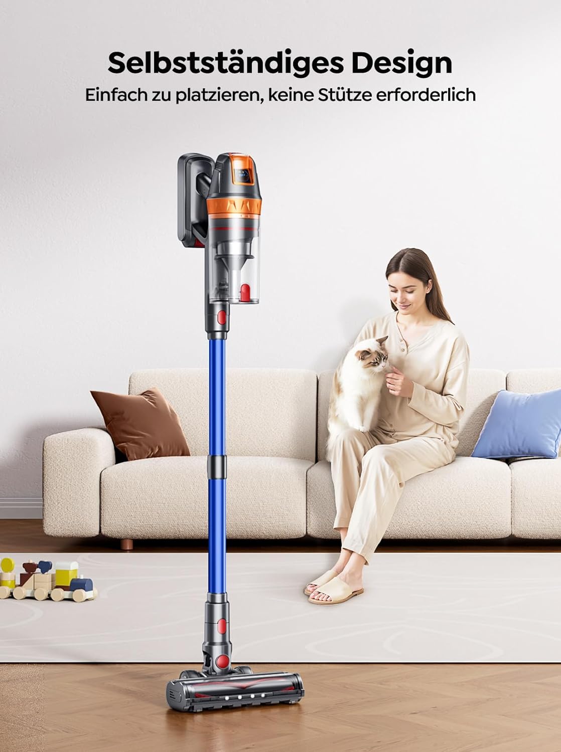 SMOTURE 650W 50KPA Akku Staubsauger mit Mini-Turbinendüse für Tierhaare, 60 Min. Laufzeit Selbststehender Staubsauger Kabellos mit Wandmontierte Ladestation, Automatikmodus für Teppich/Hartboden