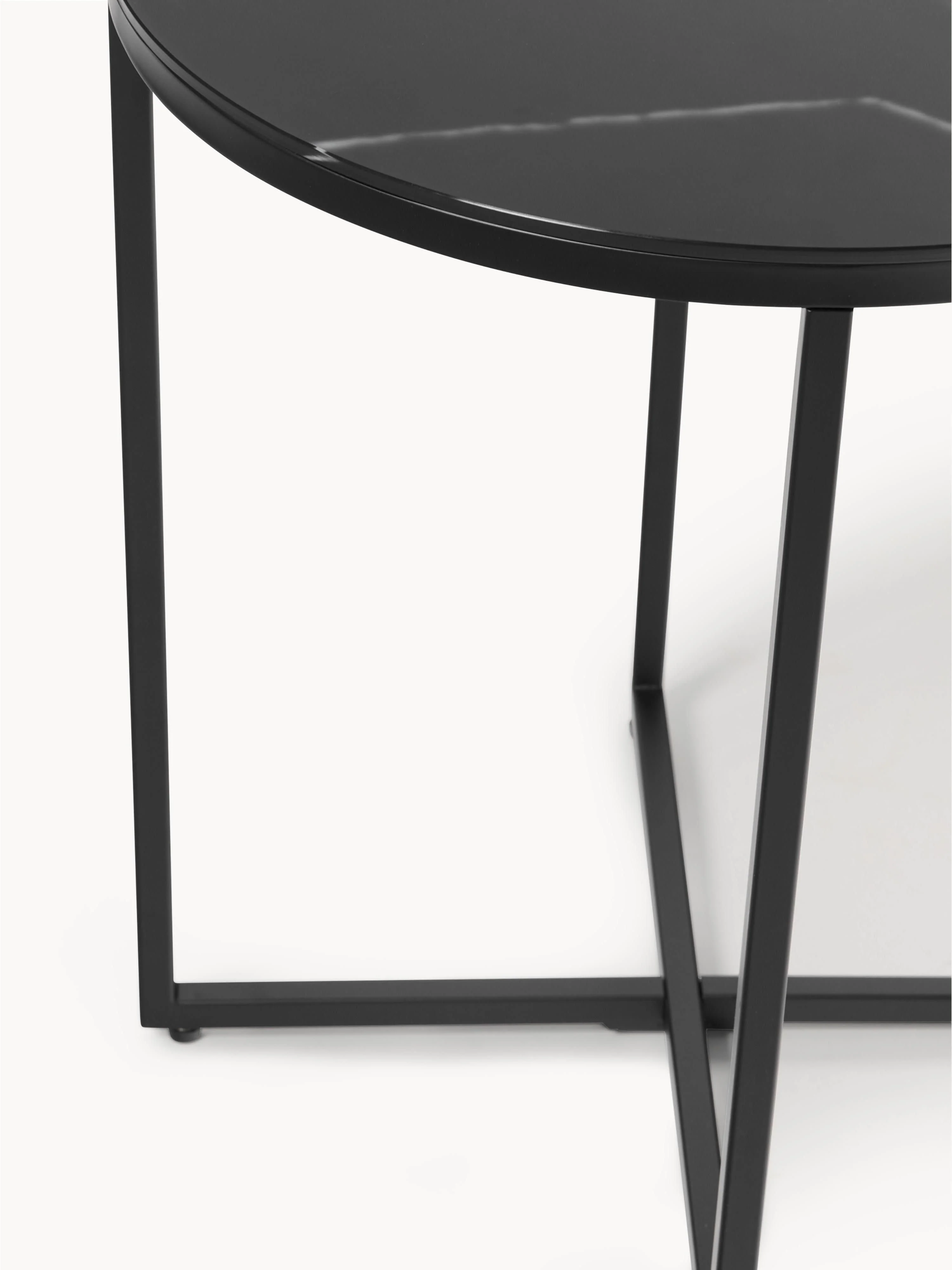 Ronde bijzettafel Antigua met glazen tafelblad in marmerlook