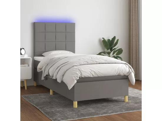Sommier tapissier avec matelas et LED Gris foncé 90x190cm Tissu