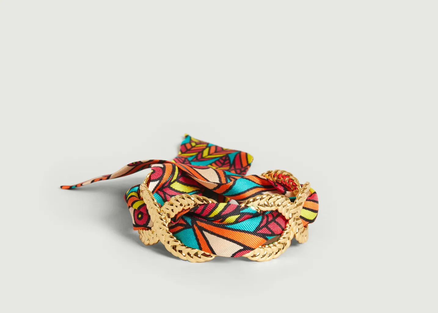 Bracelet manchette plaqué or et soie Tresse Nuit des bois An-nee