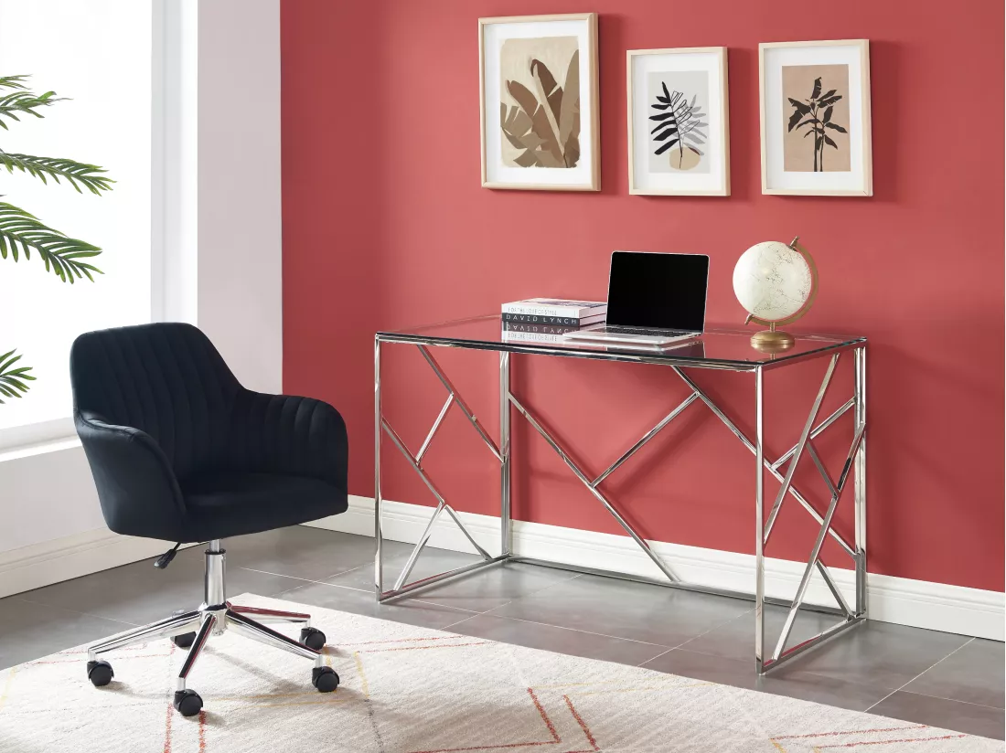 Chaise de bureau - Velours - Noir - Hauteur réglable - ELEANA
