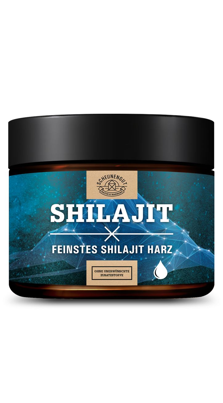 Scheunengut® Shilajit Harz | Das Original mit Dosierlöffel im Glastiegel