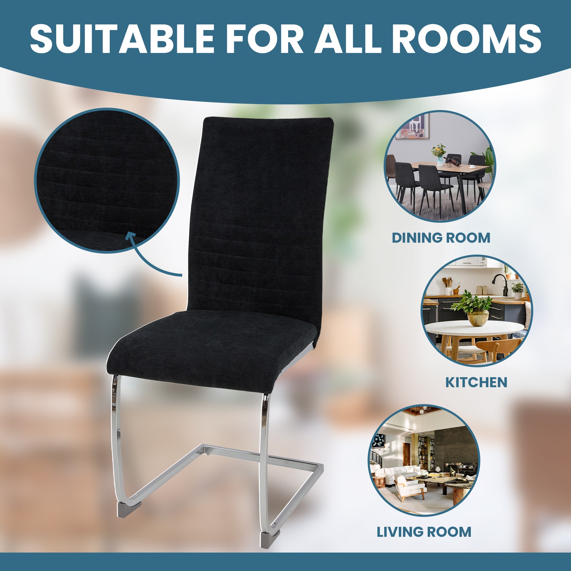 Freischwinger Stühle 4er Set LUGANO, Schwarz - Esszimmerstuhl Schwingstuhl mit modernem Design, Stoff-Bezug, dicke Polsterung - Küchenstuhl, Polsterstuhl, Stuhl Esszimmer oder Esstisch Stuhl