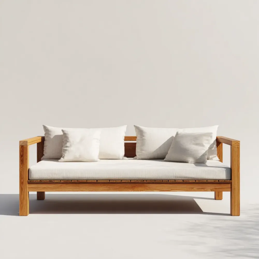 Gartensofa 2-Sitzer Holzkonstruktion 150x80x75 cm mit Kissen – Creme – Modernes Design