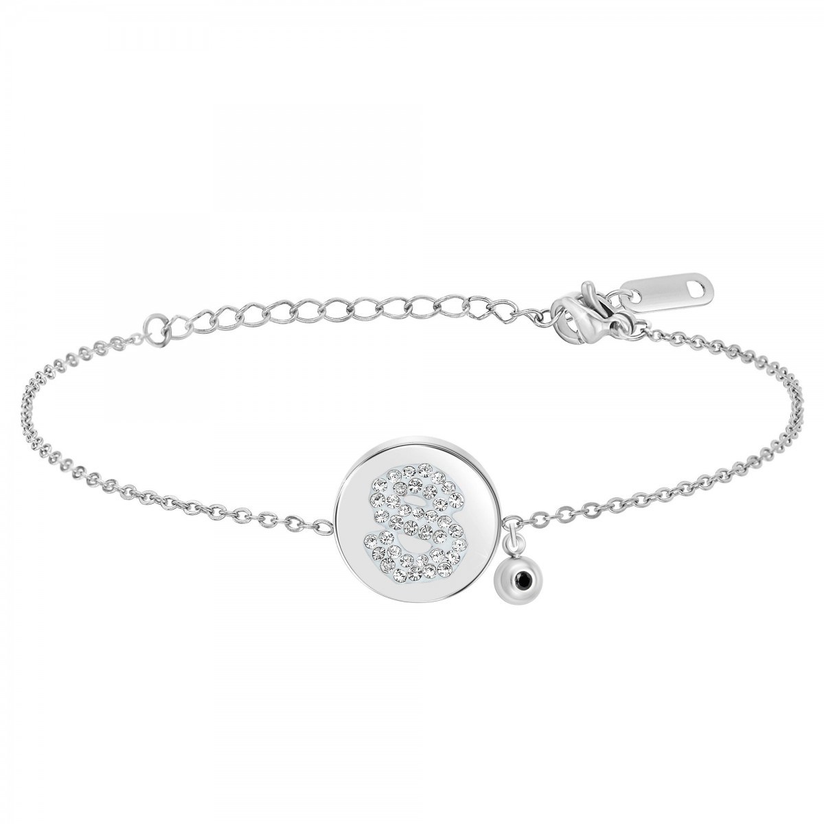 Bracelet alphabet lettre S SC Crystal orné d'un véritable diamant noir