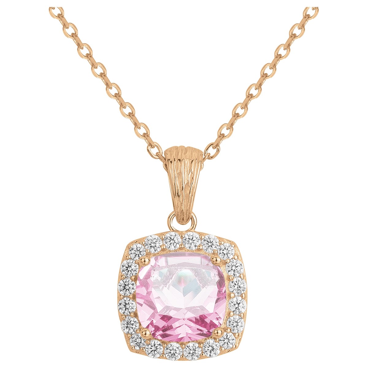 Collier mono-motif MARGARET en Plaqué Or avec pierre synthétique rose