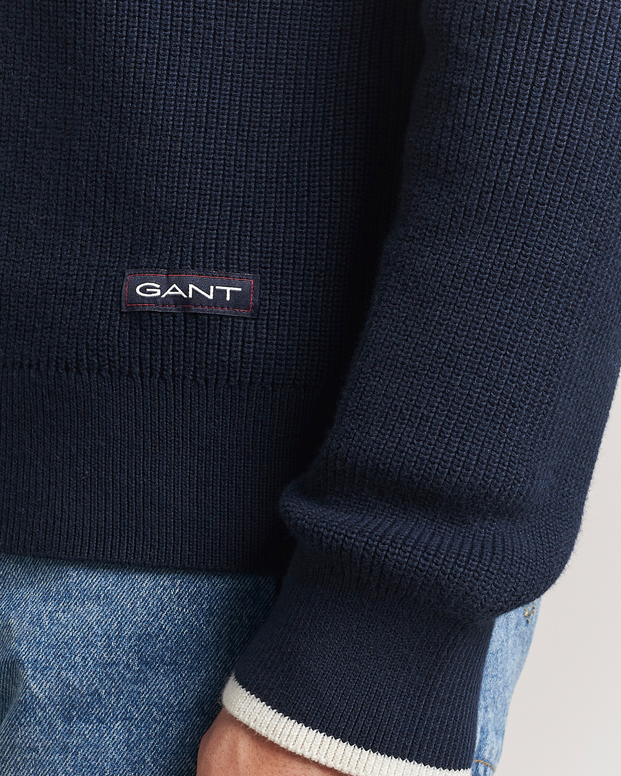 GANT Ribbed Cotton Half Zip Evening Blue