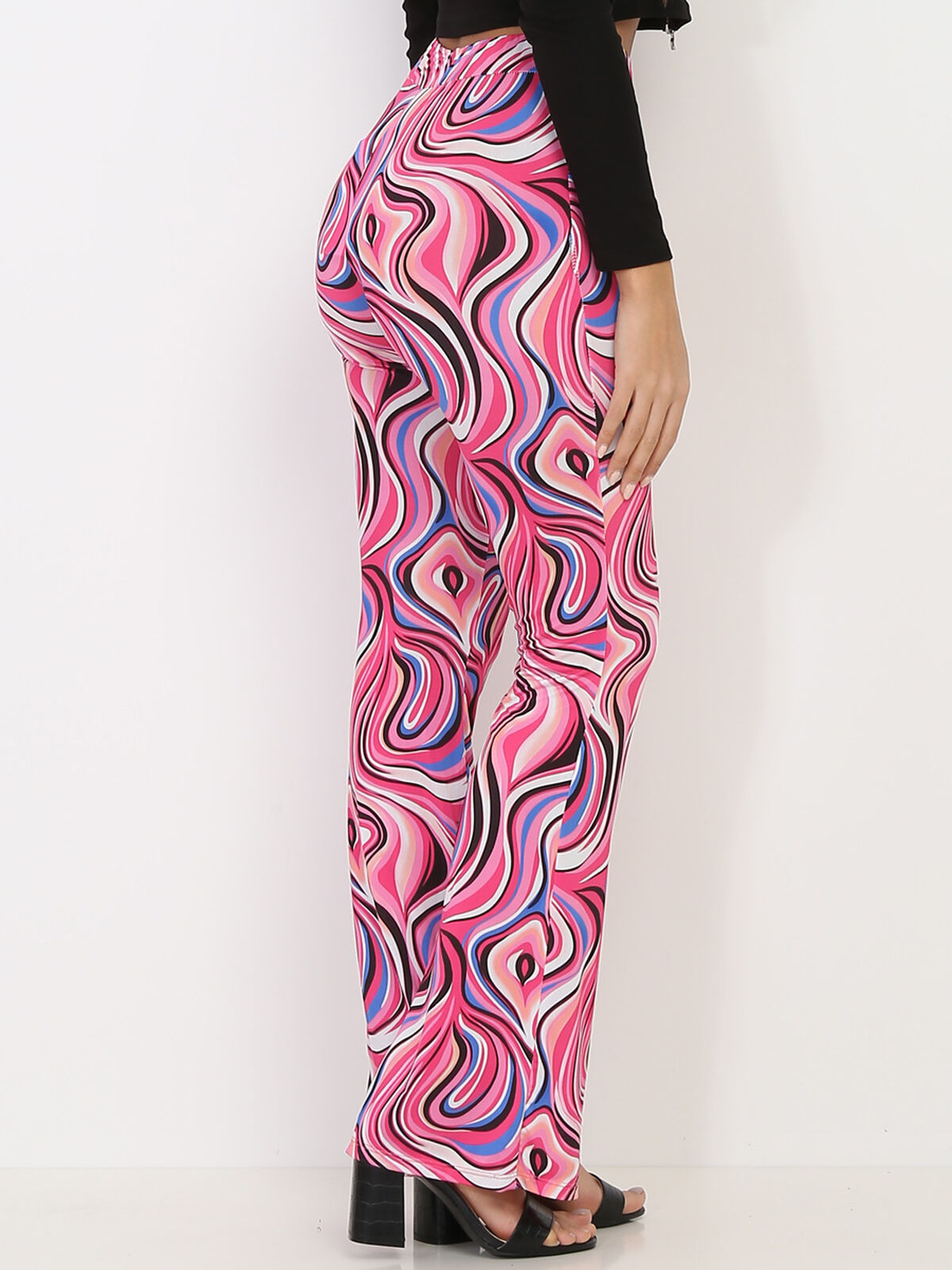 Pantalon évasé à motif rétro- Fuchsia