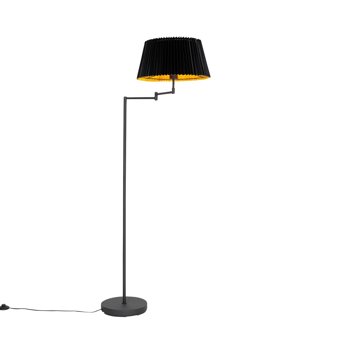 Vloerlamp zwart met zwart plisse kap en verstelbare arm - Ladas Deluxe