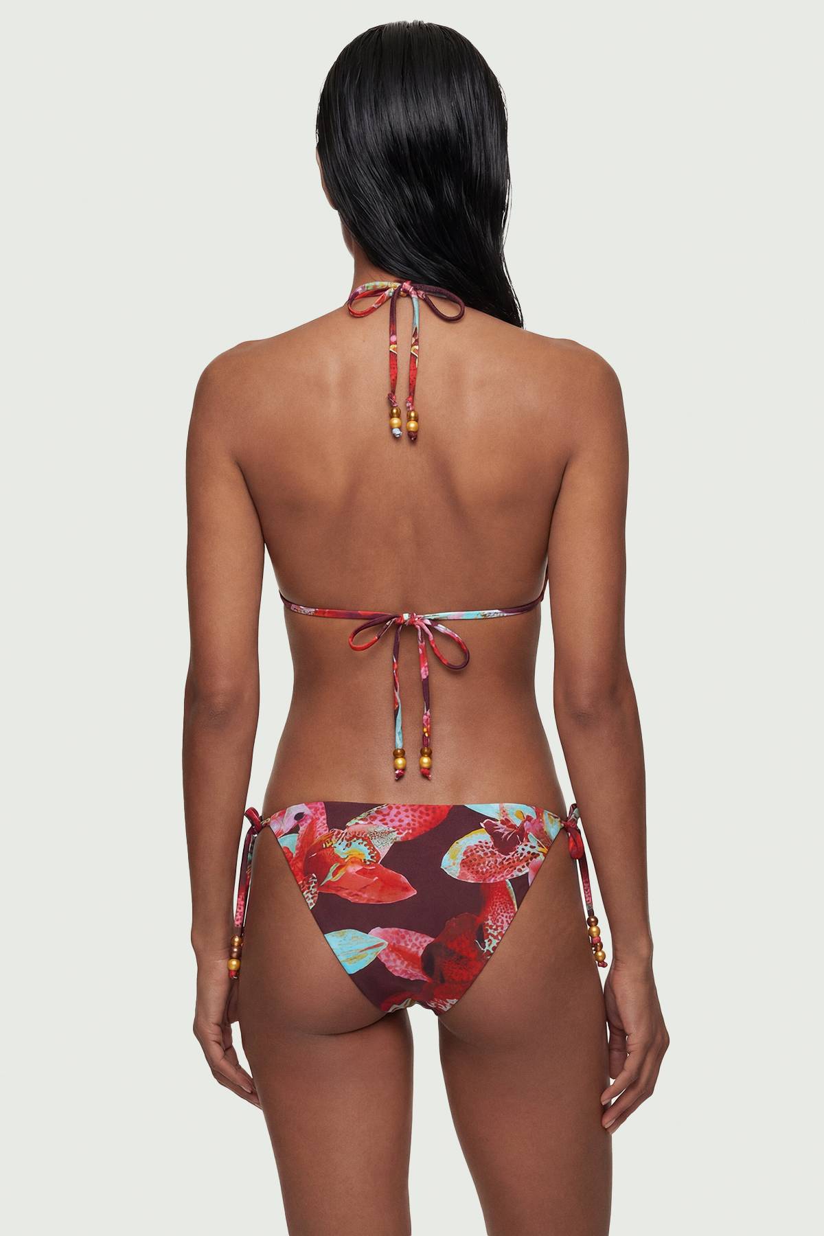 KarenMillen Bas de Bikini Réversible à Motif Floral Photographique avec Détail de Perles