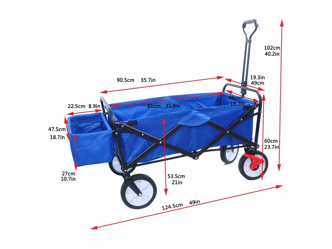 Chariot pliable en tissu,d108cm×w52cm,bleu