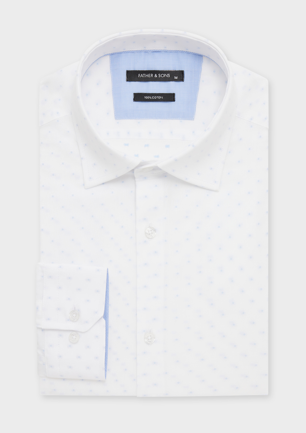 Chemise habillée Slim en coton façonné blanc à pois bleu ciel