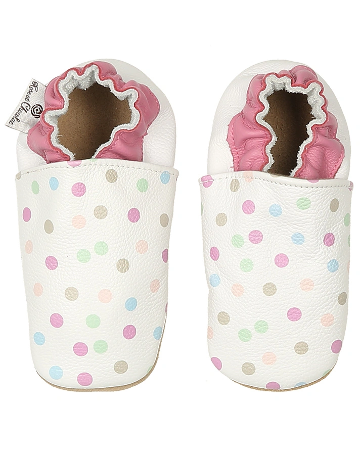 Krabbelschuhe GUM BALL gepunktet in weiß/pink